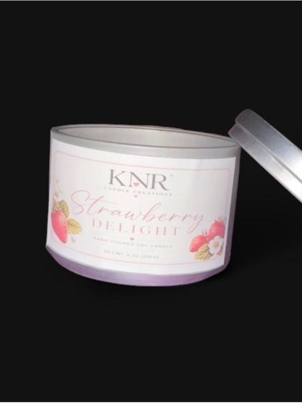 KNR Candle Strawberry Delight Soy Candle - 6 oz Hand-Poured Candle Strawberry